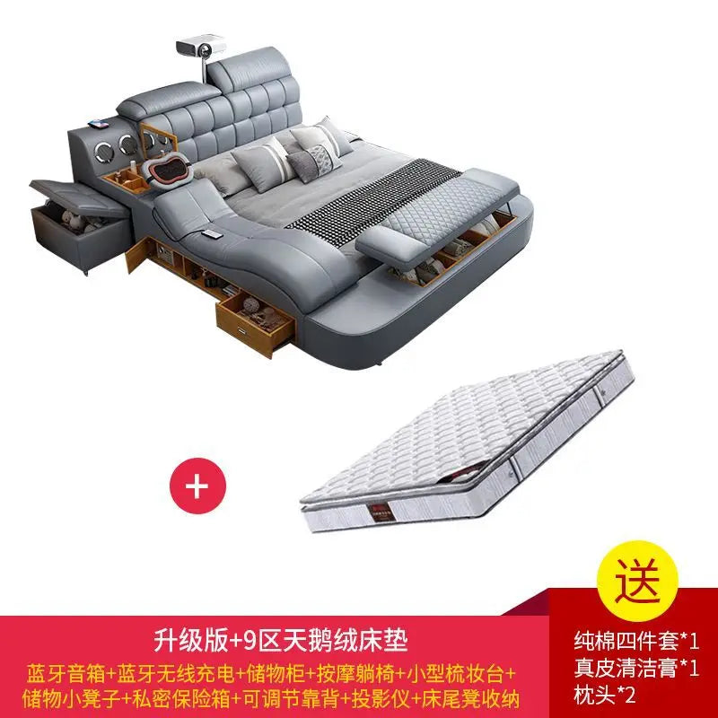 Intelligent massage tatami leather bed modern simple master bedroom storage double bed size apartment wedding bed