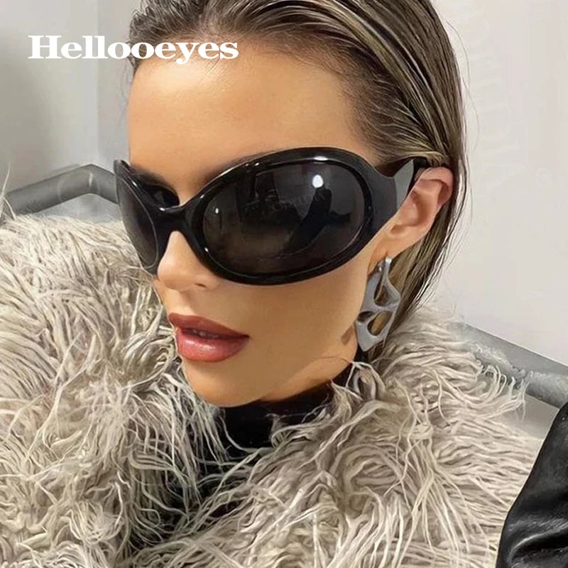 Oversized Punk Oval Sunglasses UV400 — Black | KIMLUD