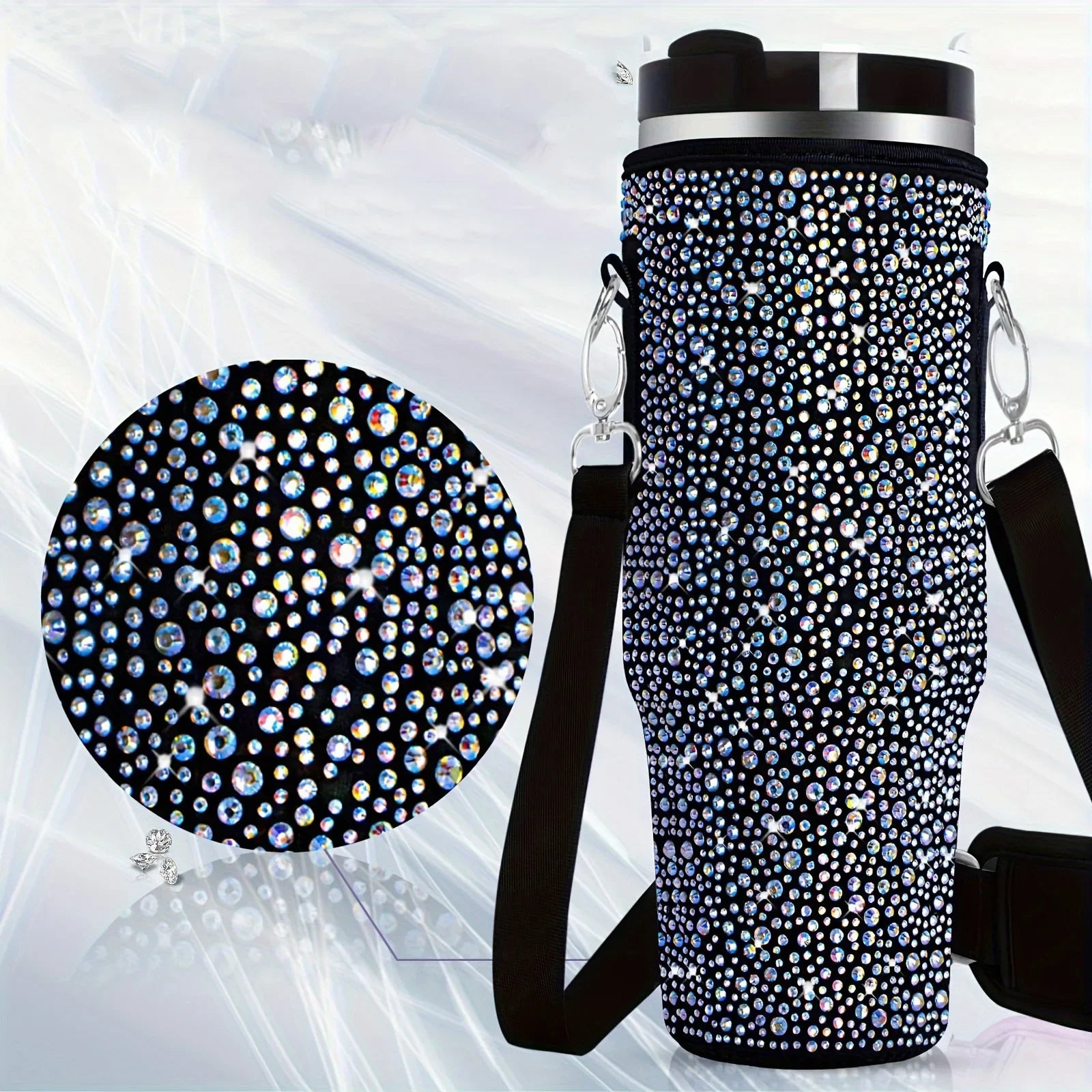 40oz Durable bling shiny rhinestone Water Bottle Bag protecting case For Stanley  Cup Sleeve with Strap Outdoor Pouch