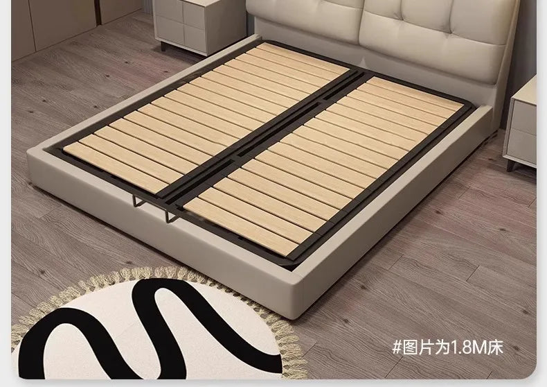 Minimalist Leather Storage Double Bed Modern Frame — Dove Gray | KIMLUD