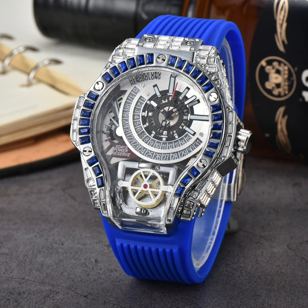 Luxury Diamond Case Mens Quartz Watches — Black | KIMLUD