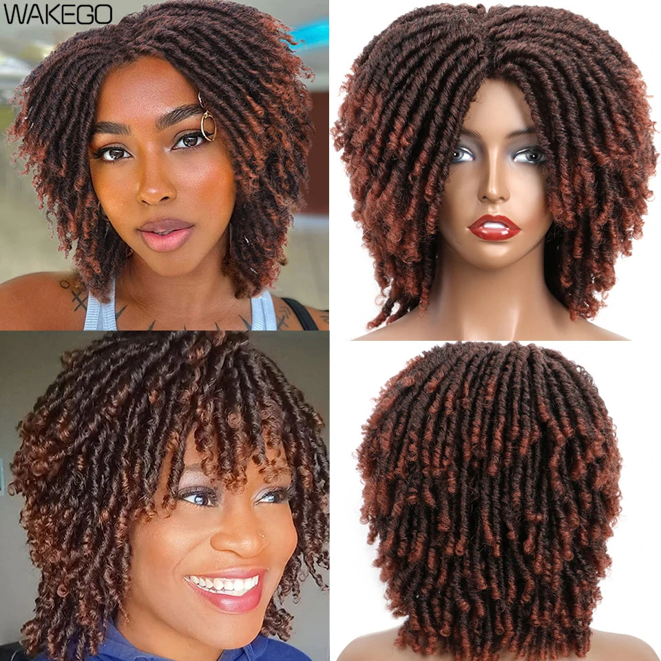 Short Dreadlock Wig Curly Synthetic Twist Faux Locs — Multicolor | KIMLUD