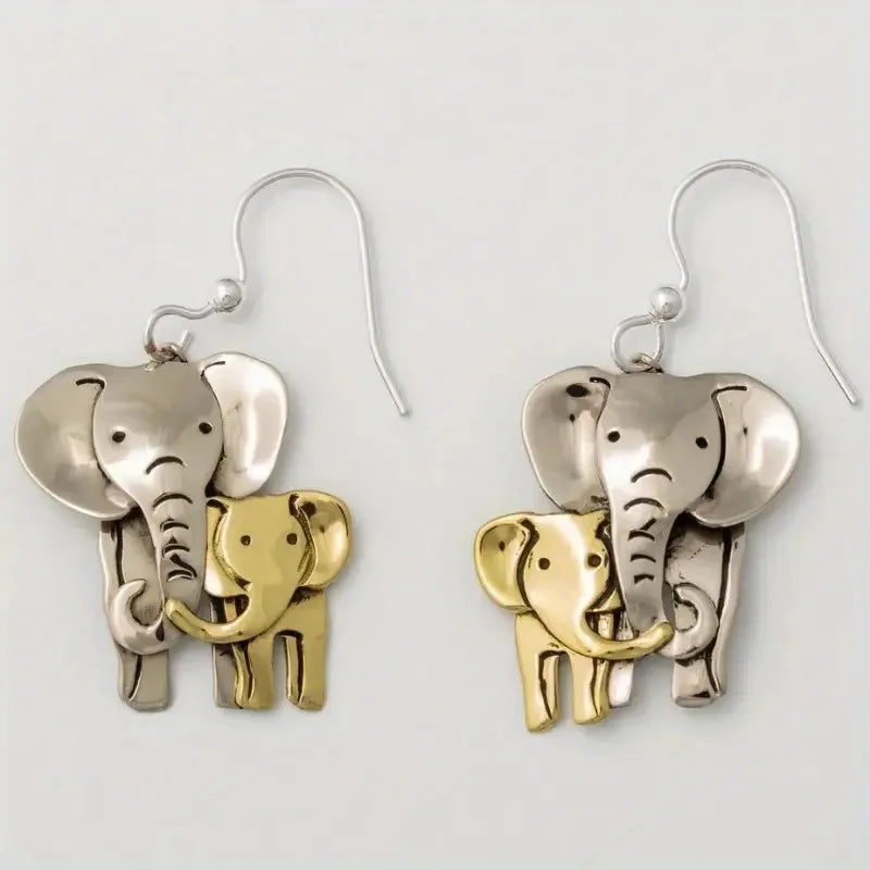 Retro Elephant Mom and Baby Elephant Small Animal Earrings Fashionable and Cute niche Design Women's Jewelry