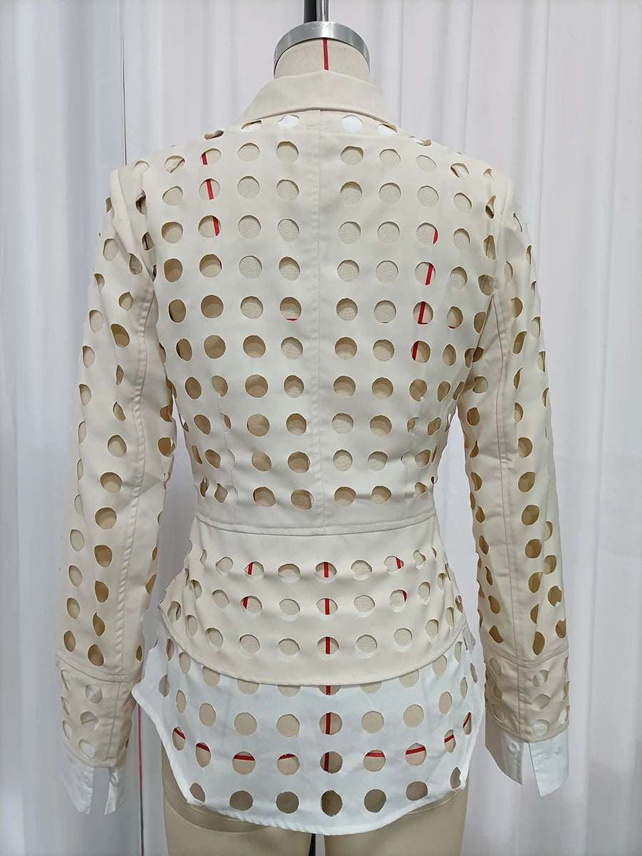 Hollow Out Jacket - Gold Ornament Buttons - Loose Fit | KIMLUD