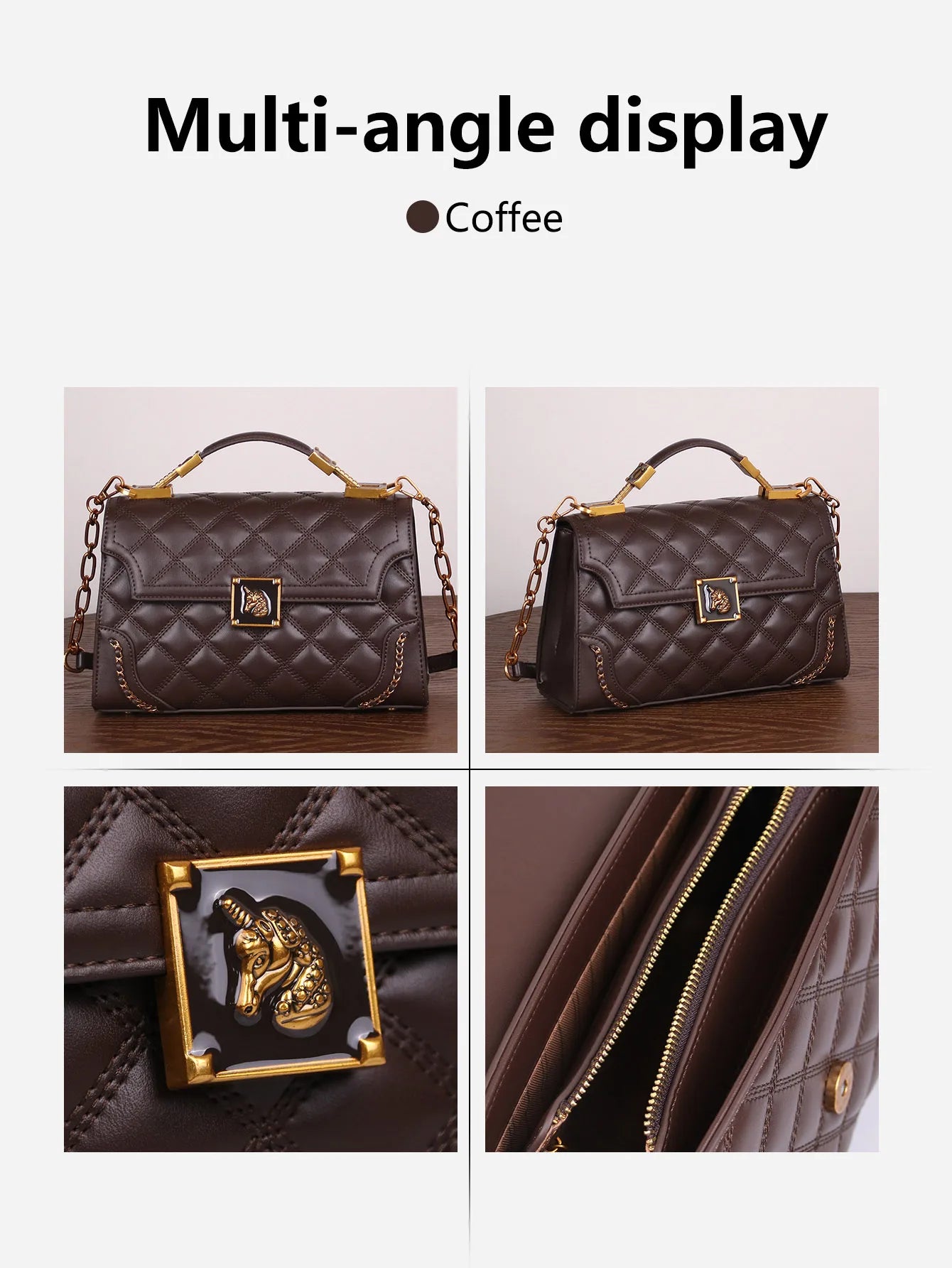 Structured Leather Rhombic Handbag — Black | KIMLUD