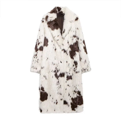 Faux Fur Long Coat – Turn Down Collar – Man-Made Fiber | KIMLUD