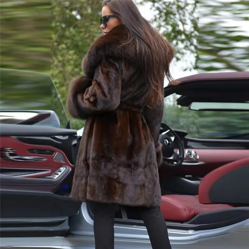 Mink Fur Coat – Fox Collar – Mink Fur – Brown | KIMLUD