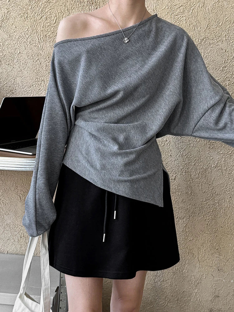 Sweatshirt – Irregular Pleated – Jersey – Black | KIMLUD