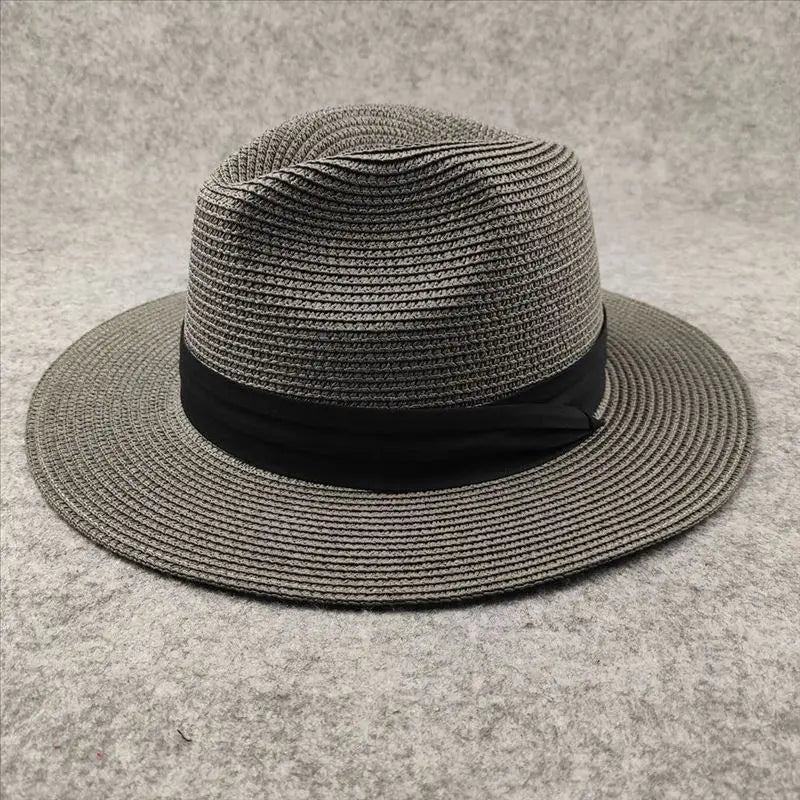 KIMLUD, Big Head Panaman Straw Hat with Foldable Straw Woven Hat Plus Size 60-64cm Men Jazz Top Hat Sun Protection Sun Shading Hat, GRAY / 55-57cm, KIMLUD Women's Clothes