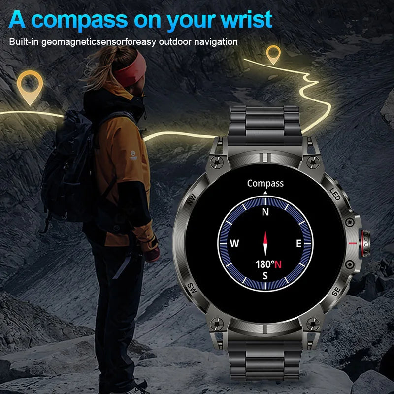 2025 New Military Compass Smart Watch Men 1.85"HD Large Screen Heart Rate Bluetooth Call Waterproof Smartwatch Reloj Inteligente