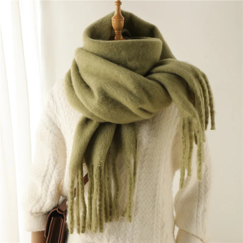 Cashmere Shawl Wrap With Long Tassels For Winter Elegance — Deep Burgundy | KIMLUD