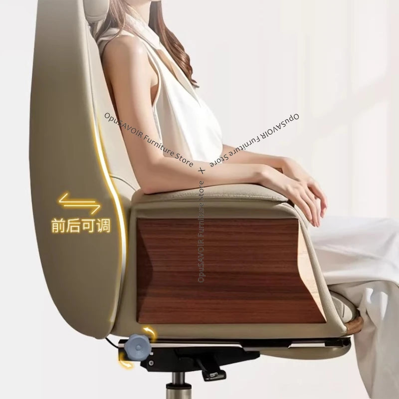 Genuine Leather Solid Office Chair — Beige | KIMLUD