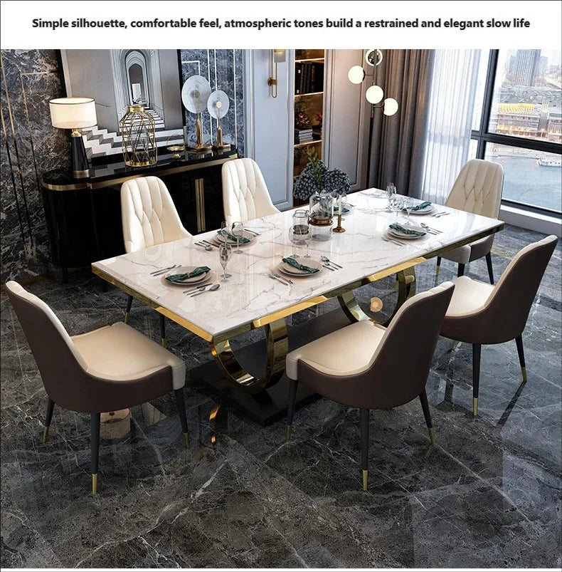 Marble Top Gold Frame Solid Dining Room Set — White | KIMLUD