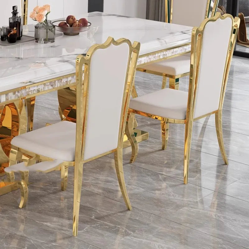 Marble Dining Table Set With Gold-Tone Frame — White | KIMLUD