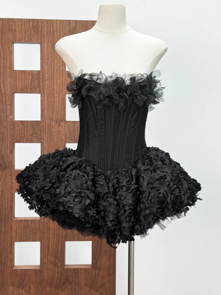 Strapless Floral Lace Mini Dress - Backless - Polyester - Red | KIMLUD