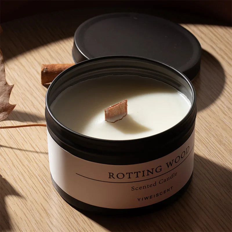 Tin Can Candle Aromatic With Wooden Wick For Home Decor And Outdoor Ambience — Black | KIMLUD