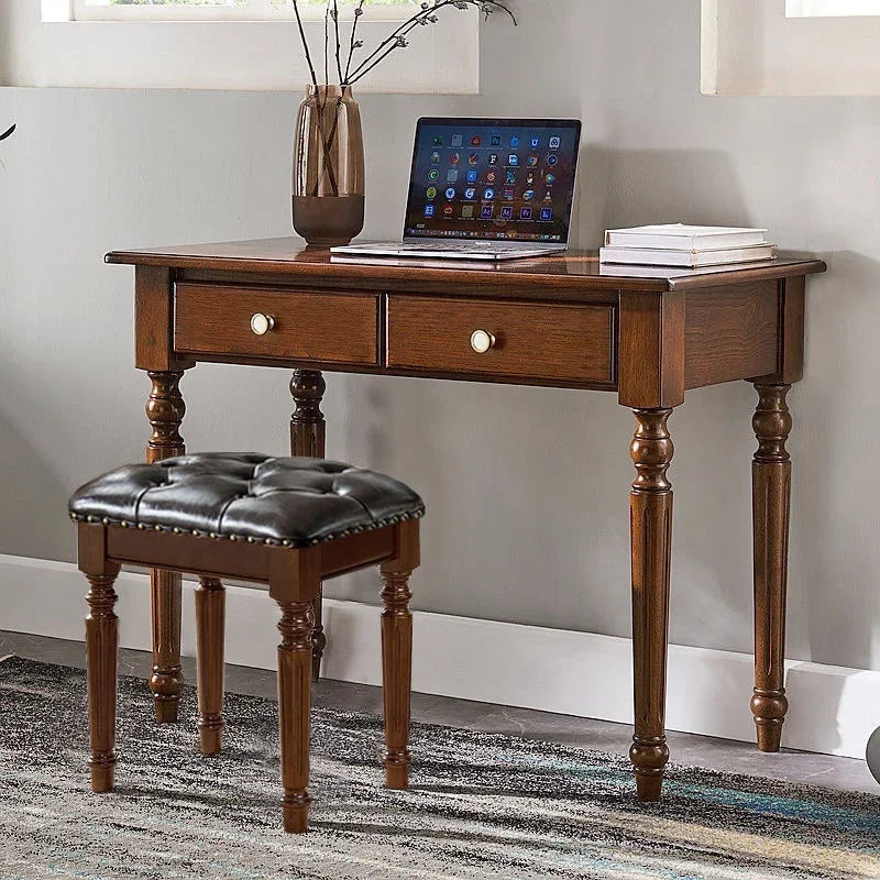 Solid Wood Desk Walnut Finish — Warm Walnut Brown | KIMLUD