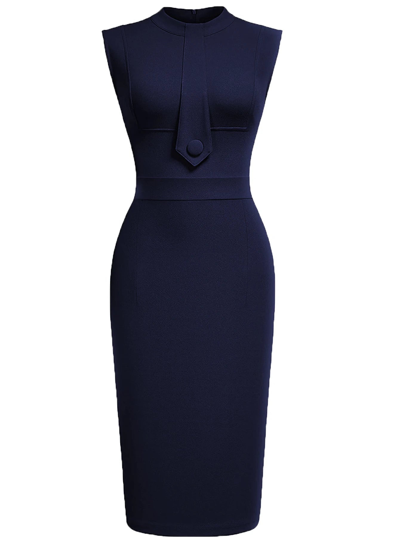 Ruched Sleeveless Slim Sheath Dress — Navy | KIMLUD
