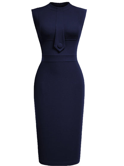 Ruched Sleeveless Slim Sheath Dress — Navy | KIMLUD