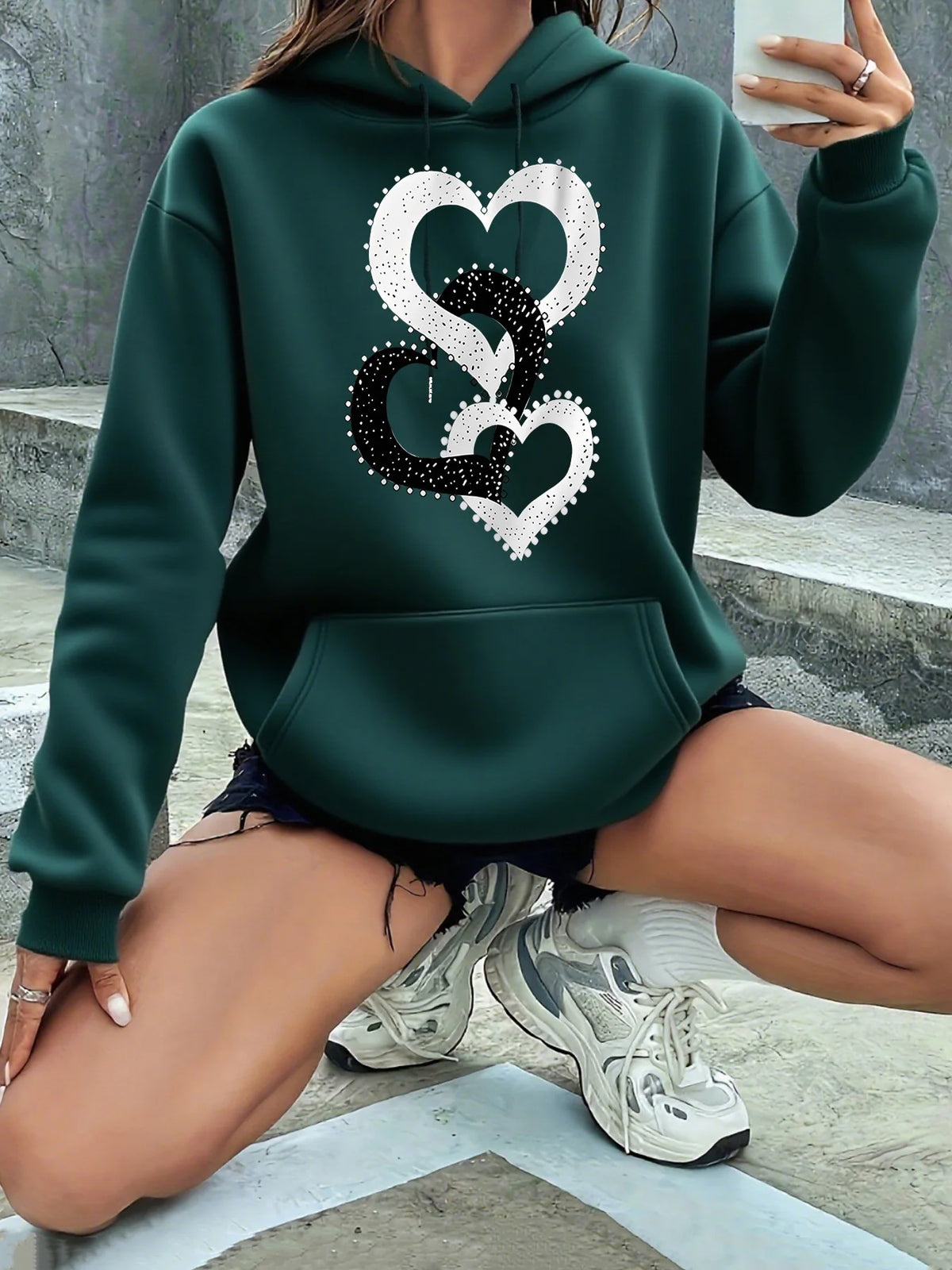Hoodie – Alphabet Print – Polyester – Loose | KIMLUD