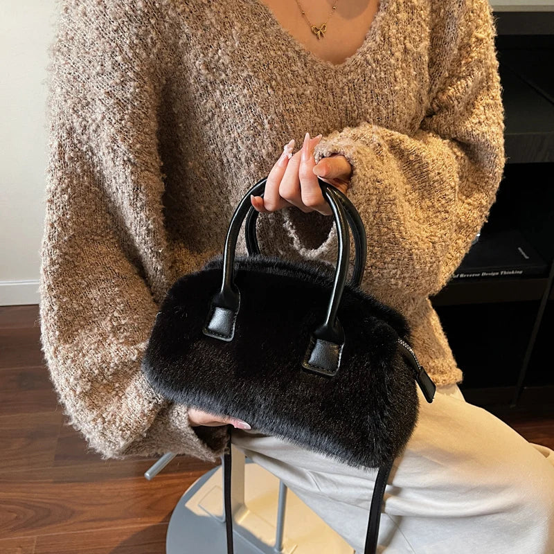2025 Latest Winter Warm Soft Plush Top-handle Bags For Women All-match Designer Purses And Handbag Luxury Shoulder Crossbody Bag