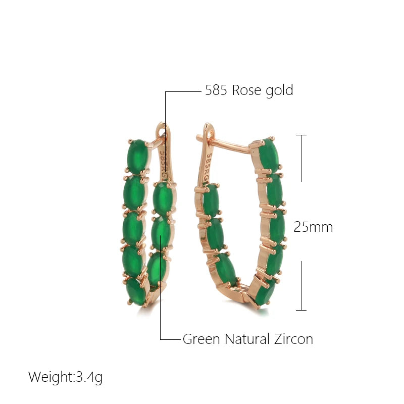 Kinel Hot Emerald Oval Cut Zircon Long Drop Earrings Natural Zircon With 585 Rose Gold Women Earrings Fashion Wedding Jewelry