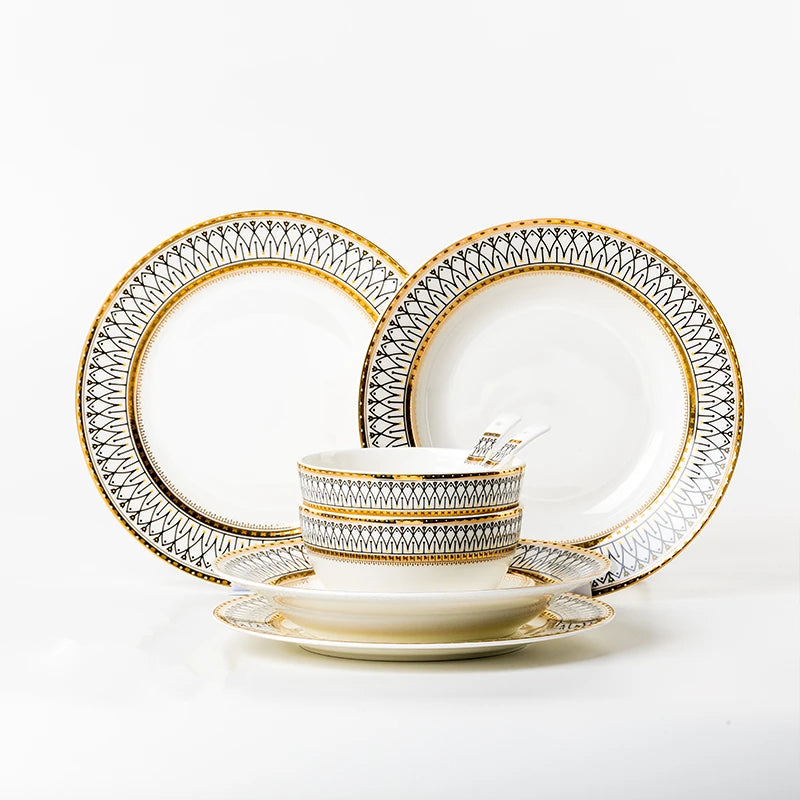 Nordic Bone China Dinner Plates Set Rimmed In Gold — White | KIMLUD
