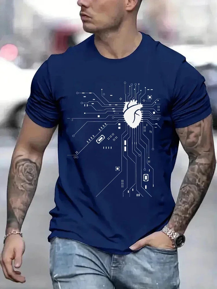 Graphic Cotton Circuit Diagram Tee — Black | KIMLUD