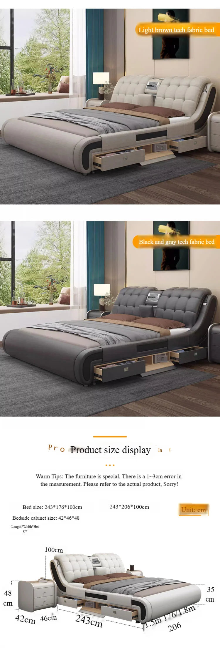Genuine Leather Upholstered Electric Massage Bed King Size With Storage And Gas Lift — Custom Color | KIMLUD