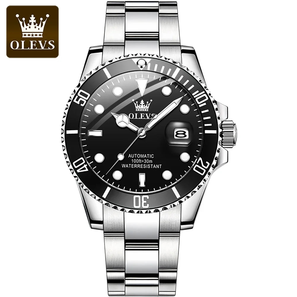 OLEVS Automatic Movement Mechanical Men Watch Green Water Ghost Man Wristwatch Waterproof Stainless Steel Men's Watches Luxury