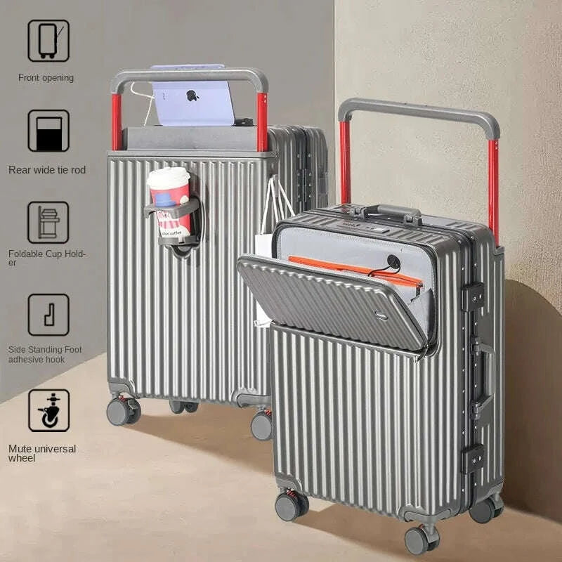 KIMLUD, Aluminum Framed Front Open Suitcase Carry-on Bag Wide Handle Luggage Multifunctional 20/28-inch Impact Resistant Travel Bag, KIMLUD Womens Clothes