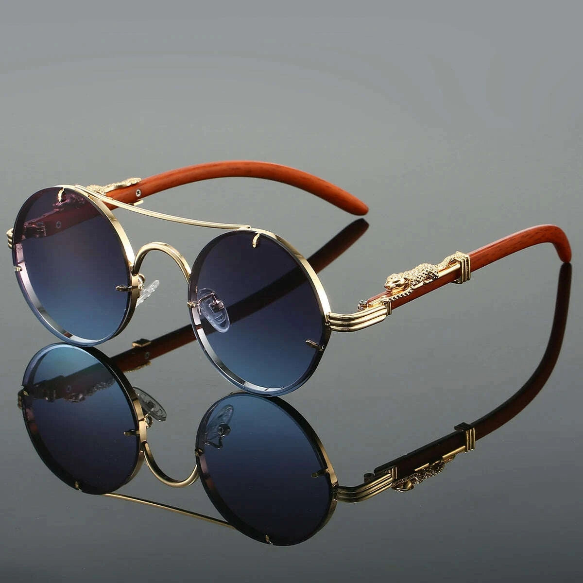 KIMLUD, KAMMPT Vintage Round Sunglasses Men Fashion Double Bridge Multicolor Shades Women Retro Trendy Brand Luxury Design Sun Glasses, KIMLUD Womens Clothes