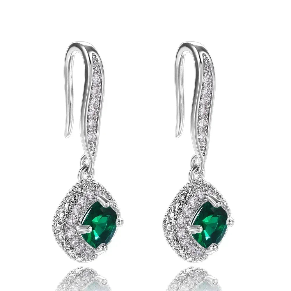 Cubic Zirconia Drop Earrings Water-Drop Inlaid — Emerald | KIMLUD