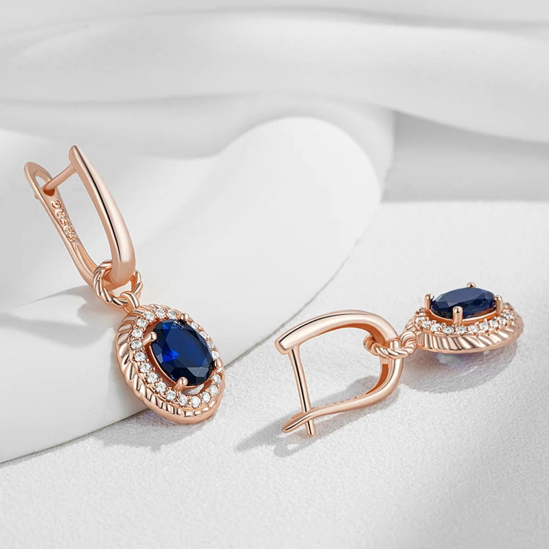 Blue Zircon Dangle Earrings With Halo Crystals — Blue | KIMLUD