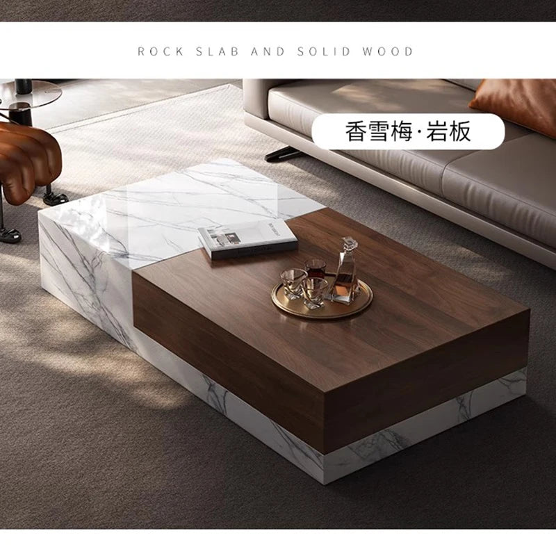 Nordic Minimalist Coffee Table With Walnut Top — Ivory | KIMLUD