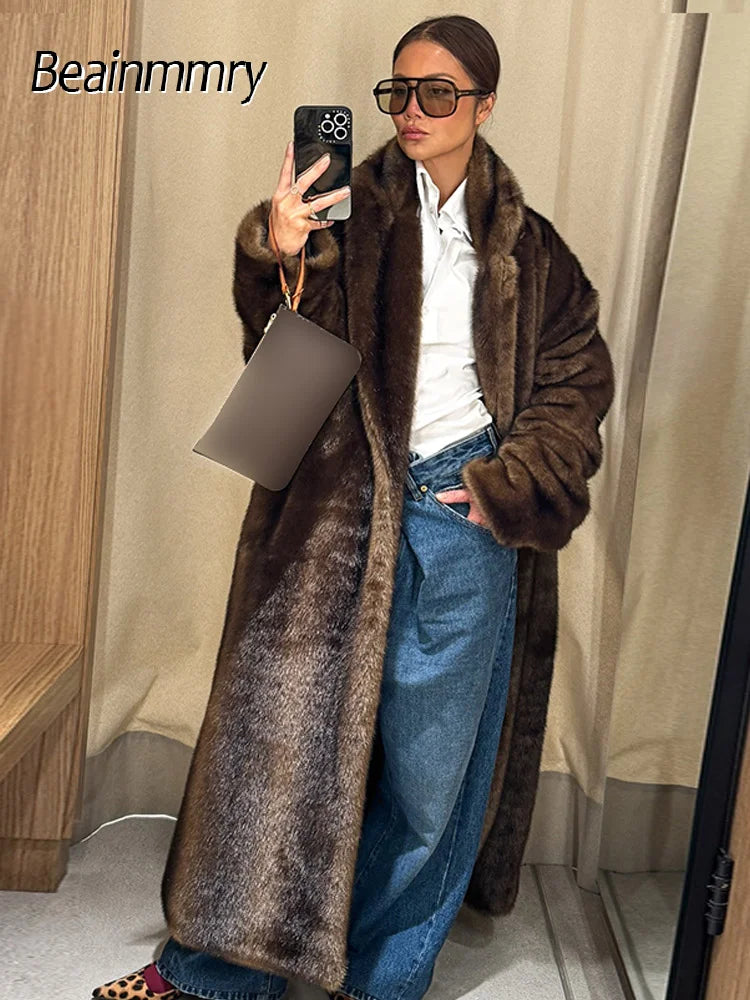 Winter Warm Thick Women Faux Fur Coats Luxury Oversized Long Coats Fleece Overcoat 2025 New Female Elegant Street Outerwear