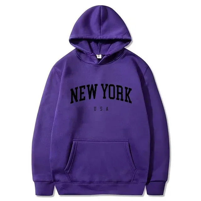 Hoodies – City Letter Graphic – Polyester – Loose Casual | KIMLUD