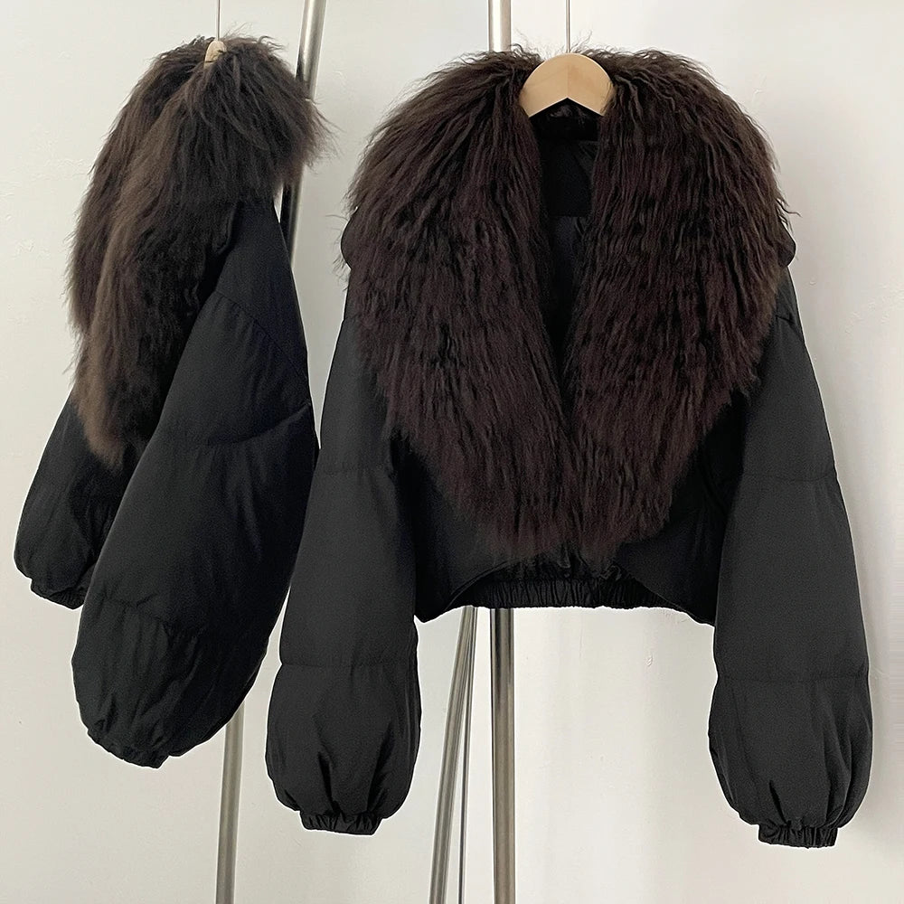 Down Coat – Real Fox Fur Trim – Duck Down – Natural | KIMLUD