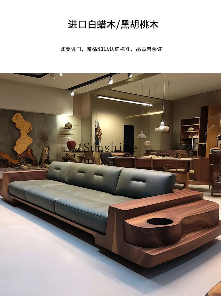 Chinese-Style Ash Wood Sofa Sculptural Frame — Sage Green | KIMLUD