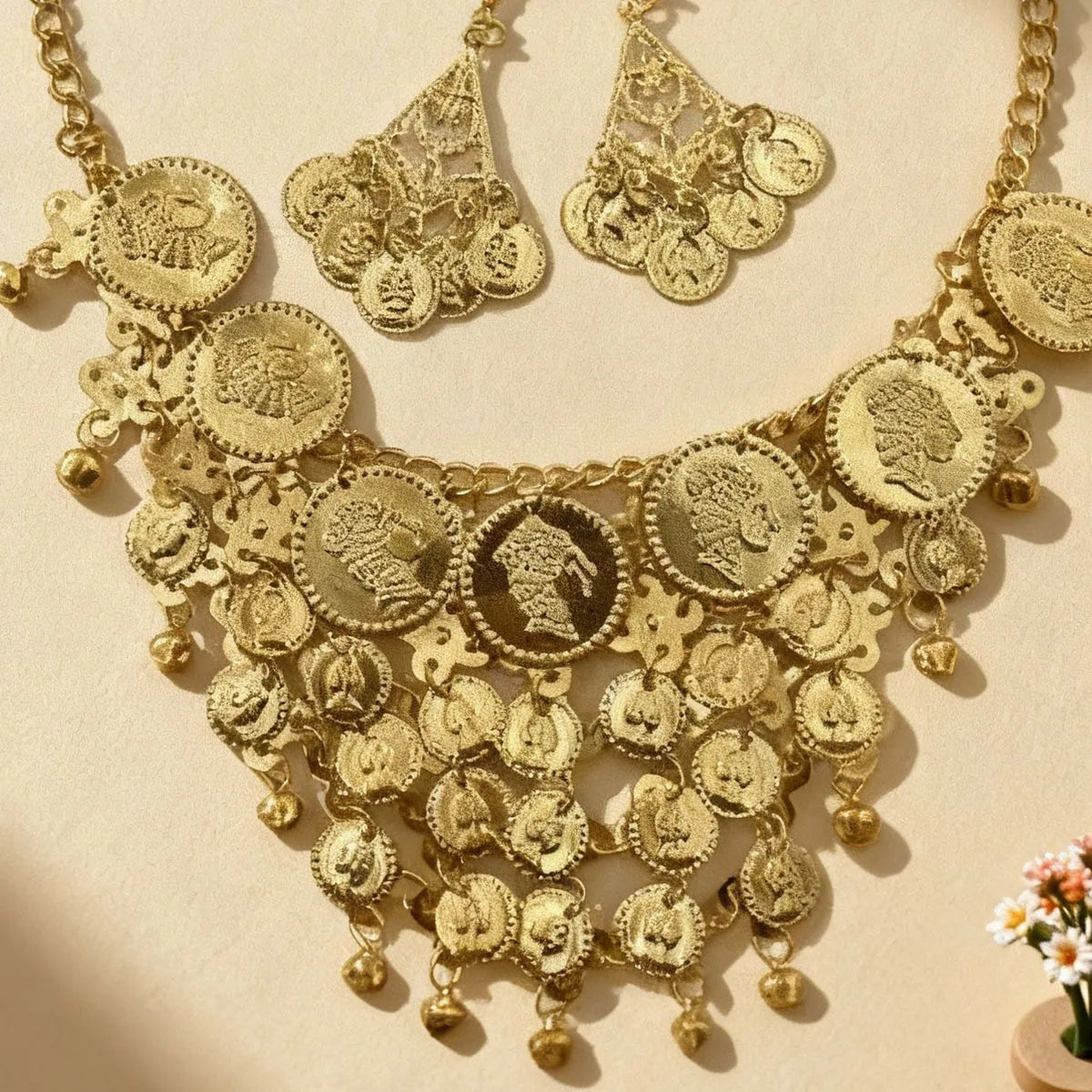 Bohemian Style Coin Bell Head Necklace — Gold | KIMLUD