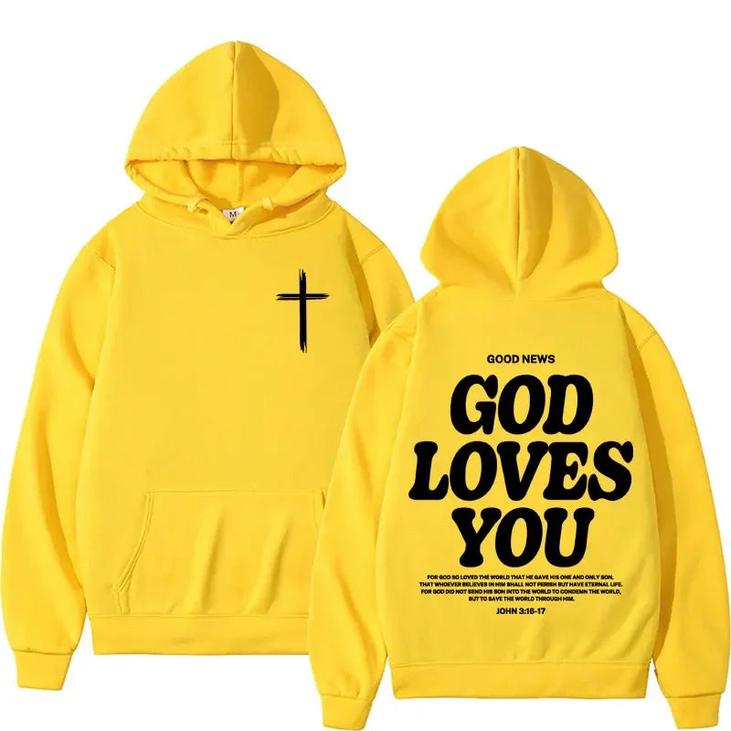 Hooded Sweatshirt – Bible Verse God Loves You – Vintage Streetwear | KIMLUD