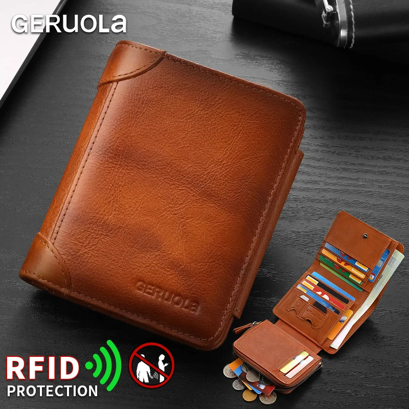 Men's Wallet – Compact RFID Protection – Genuine Leather Cowhide | KIMLUD