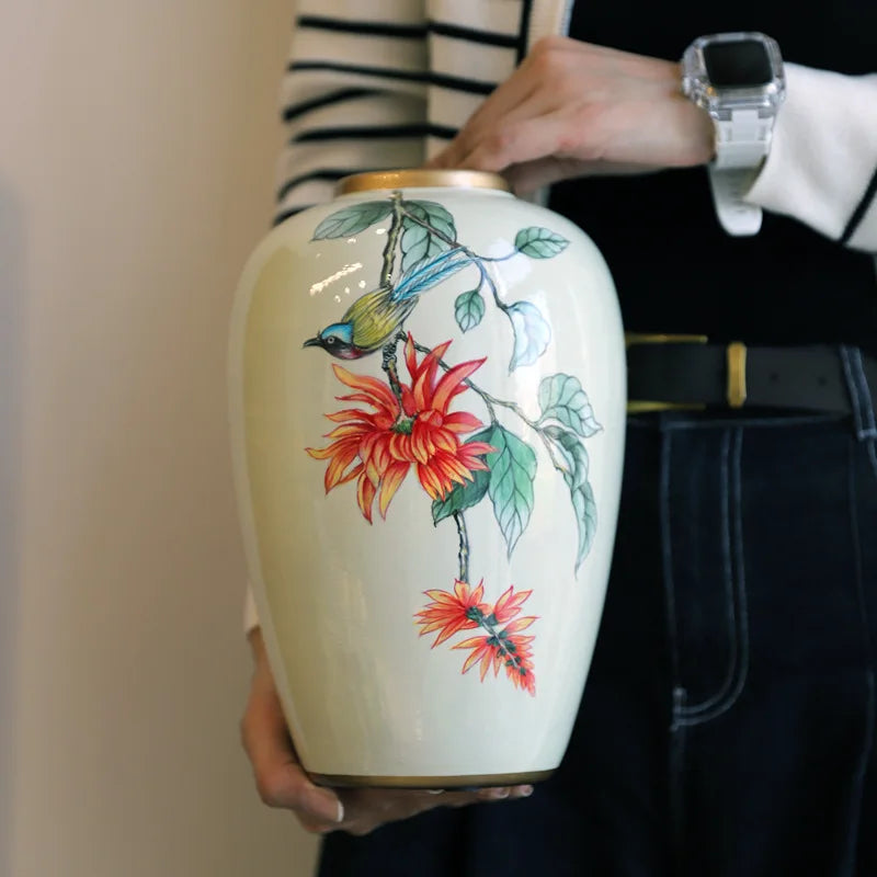 New Chinese-style ceramic vase, high-end painted vase, living room home decoration art piece