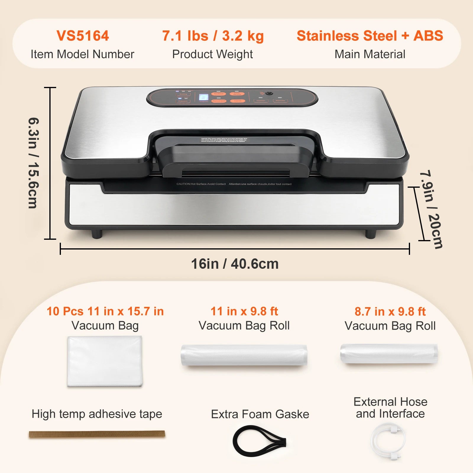 Brushed Stainless Steel Vacuum Sealer Machine With 130W Power 90KPa — Silver | KIMLUD