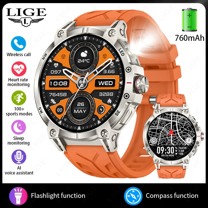 2025 New Military Compass Smart Watch Men 1.85"HD Large Screen Heart Rate Bluetooth Call Waterproof Smartwatch Reloj Inteligente