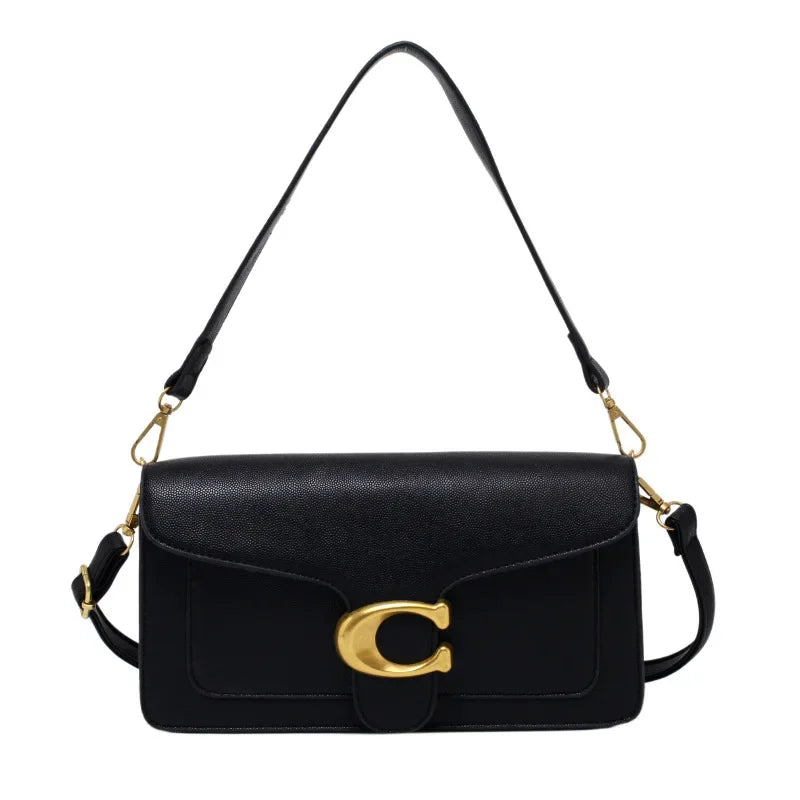PU Leather Caviar-Grain Square Bag Crossbody — Black | KIMLUD