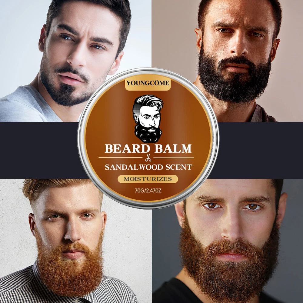 Sandalwood Beard Care Duo Growth Oil And Balm Set For Nourishing Grooming Ritual — Sandalwood Brown | KIMLUD