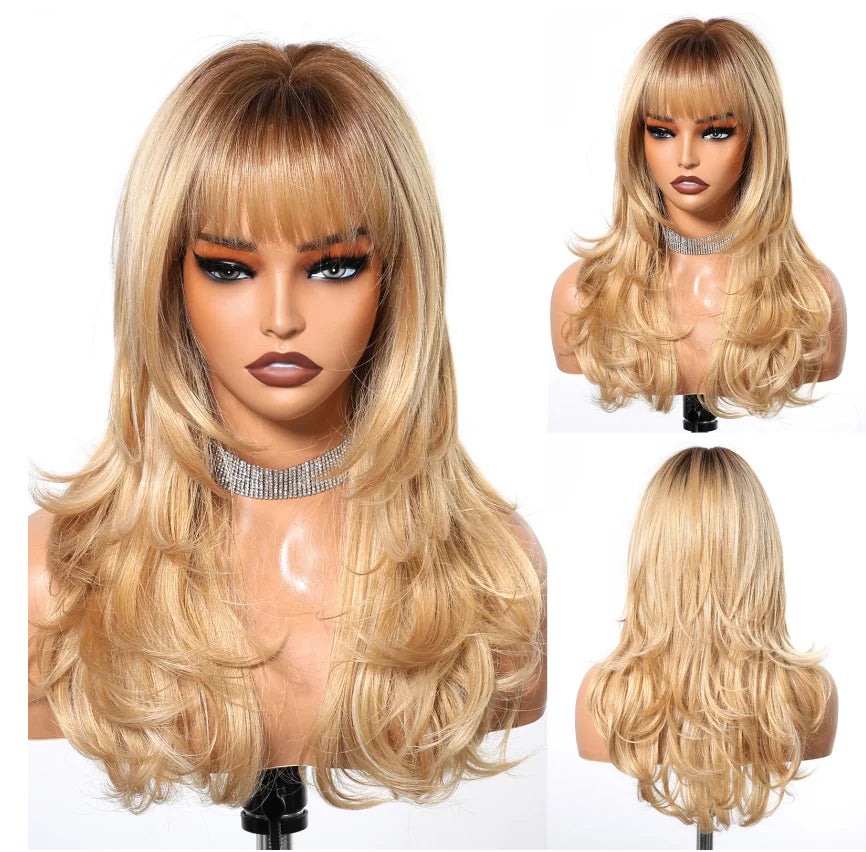 Wig – Medium-Length Layered Straight Bangs – Synthetic Hair – Grey | KIMLUD