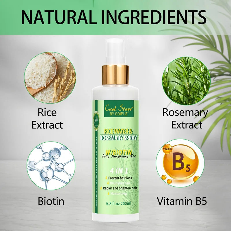 GOIPLE Natural Rice Water&Rosemary Spray Biotin Nourishes Moisturizes Health Scalp Smooth Split Ends Daily Strengthen Hair Mist