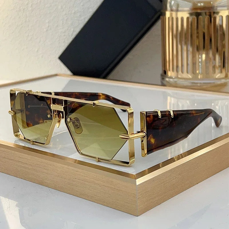 Half Frame Polygon Gradient Sunglasses — Gold Tone | KIMLUD